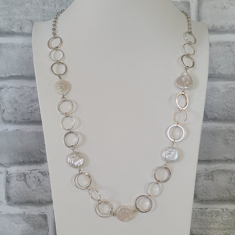 Baroque Coin Pearl Silver Tone Circle Necklace Classic Corpcore Office Siren